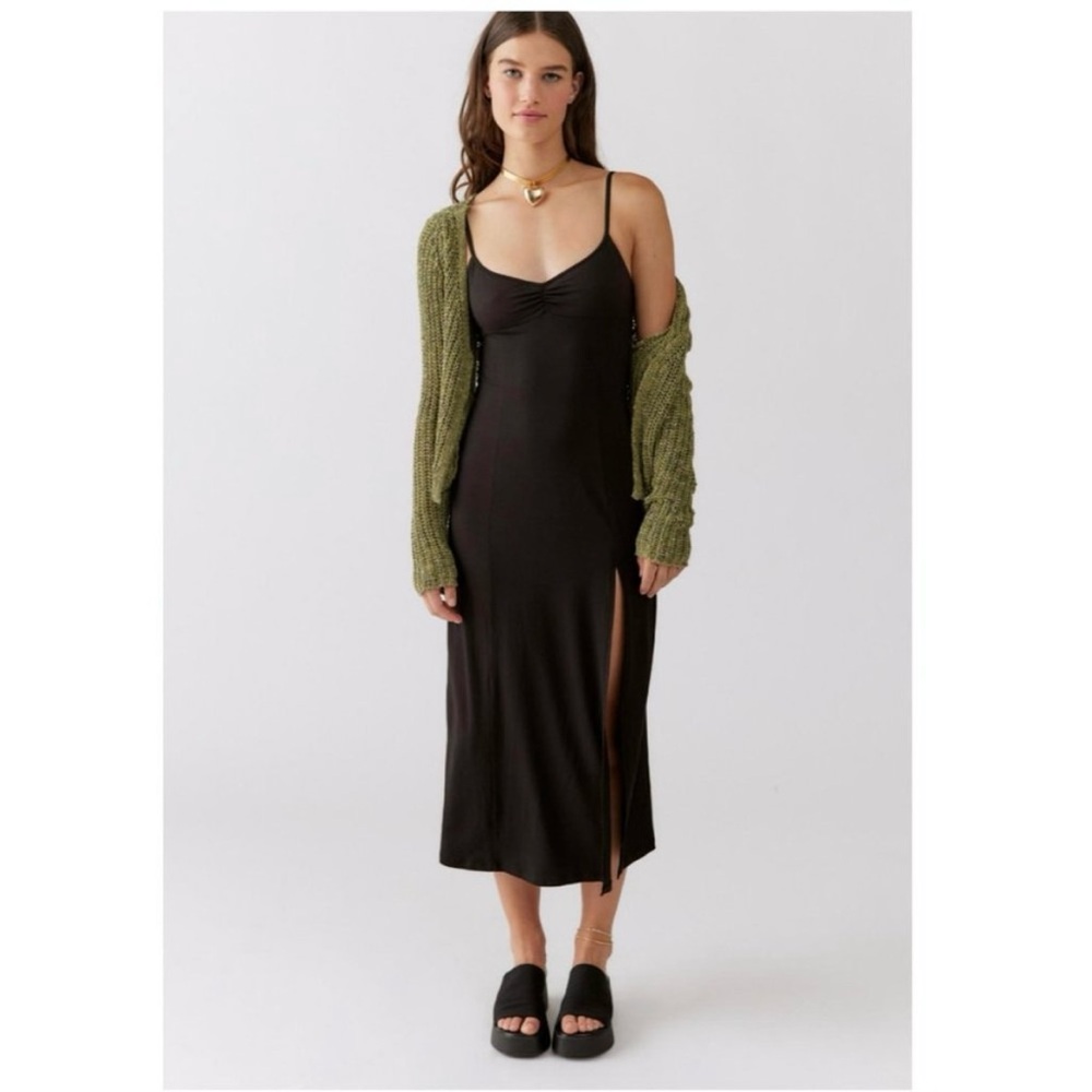 Whimsigoth Babydoll Slip Dress Women’s L Black Preppy Dark Romance Arna Midi - Picture 2 of 16